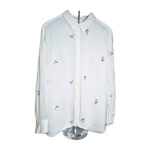 L.O.G.G. by H&M White Embroidered Floral Button Front Blouse Women's Size 14...